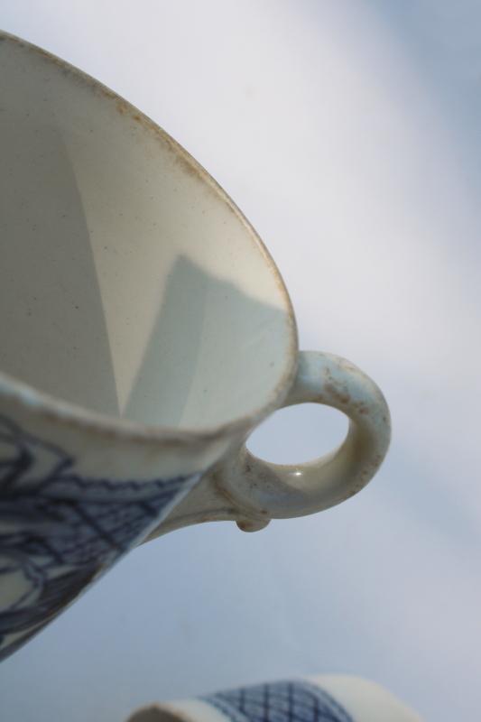 photo of antique aesthetic vintage flow blue transferware china mugs, large & small cups #12