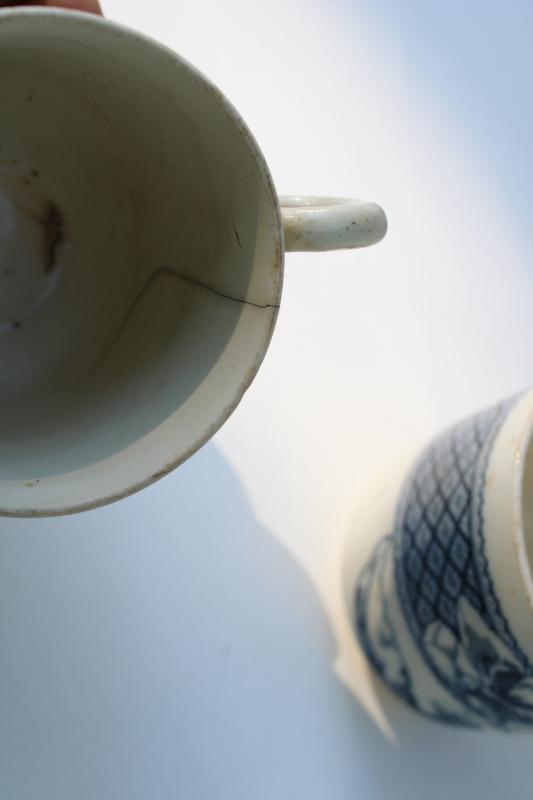 photo of antique aesthetic vintage flow blue transferware china mugs, large & small cups #13