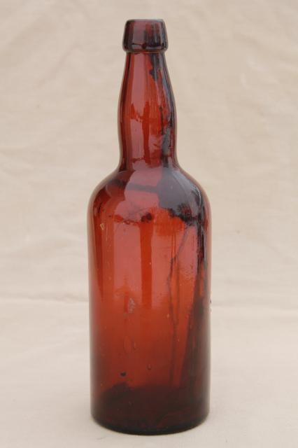 photo of antique amber brown glass beer bottle embossed Jacob Hefty Monroe Wisconsin brewery #2