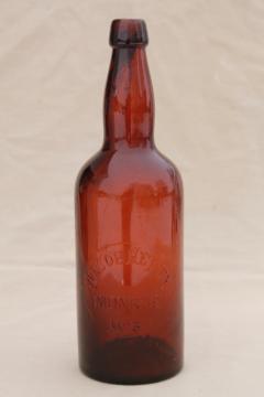 catalog photo of antique amber brown glass beer bottle embossed Jacob Hefty Monroe Wisconsin brewery