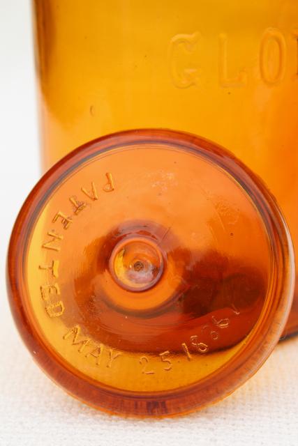 photo of antique amber glass bottle Globe fruit canning jar w/ wire bail lid vintage 1886 patent date #7