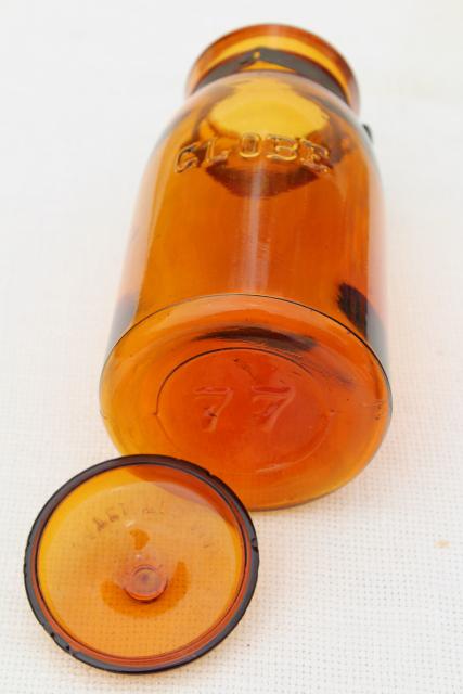 photo of antique amber glass bottle Globe fruit canning jar w/ wire bail lid vintage 1886 patent date #9