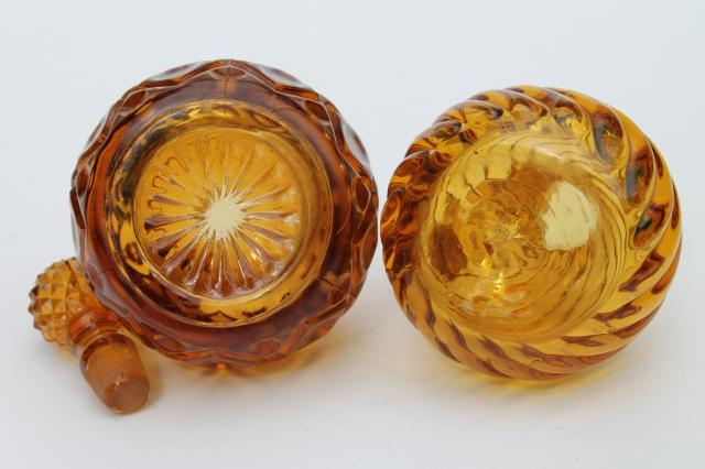 photo of antique amber glass cruets, EAPG vintage blown pressed pattern glass pitchers #8