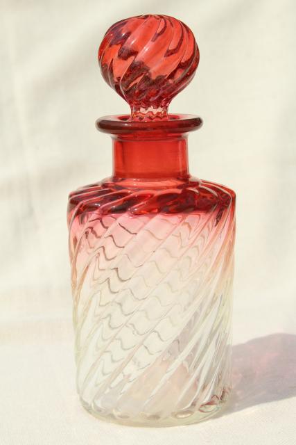 photo of antique amberina glass decanter bottle, cranberry rubena ruby shaded to clear glass #1