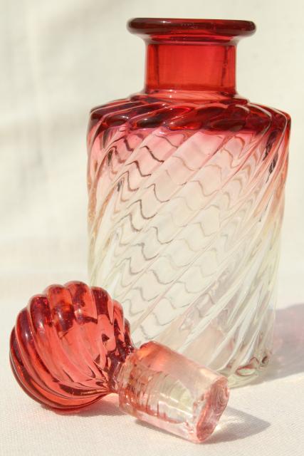 photo of antique amberina glass decanter bottle, cranberry rubena ruby shaded to clear glass #2