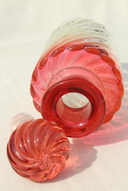 photo of antique amberina glass decanter bottle, cranberry rubena ruby shaded to clear glass #5