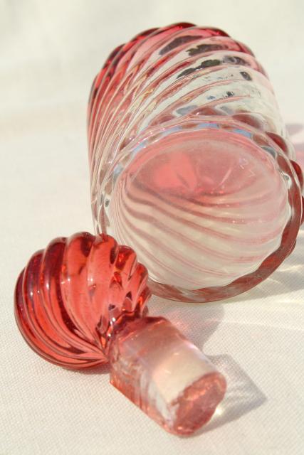 photo of antique amberina glass decanter bottle, cranberry rubena ruby shaded to clear glass #6