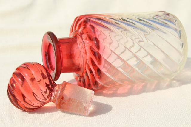 photo of antique amberina glass decanter bottle, cranberry rubena ruby shaded to clear glass #7