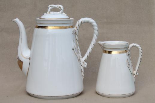 photo of antique anchor & cable rope Haviland Limoges porcelain, china coffee pot & pitcher #5