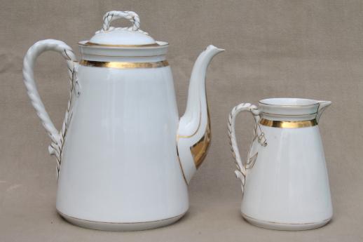 photo of antique anchor & cable rope Haviland Limoges porcelain, china coffee pot & pitcher #7