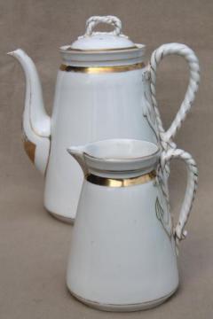 catalog photo of antique anchor & cable rope Haviland Limoges porcelain, china coffee pot & pitcher