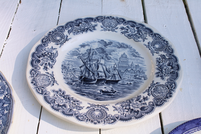 photo of antique & vintage blue & white china plates lot 18 different patterns, sizes gallery wall decor  #3