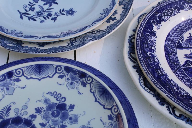 photo of antique & vintage blue & white china plates lot 18 different patterns, sizes gallery wall decor  #7