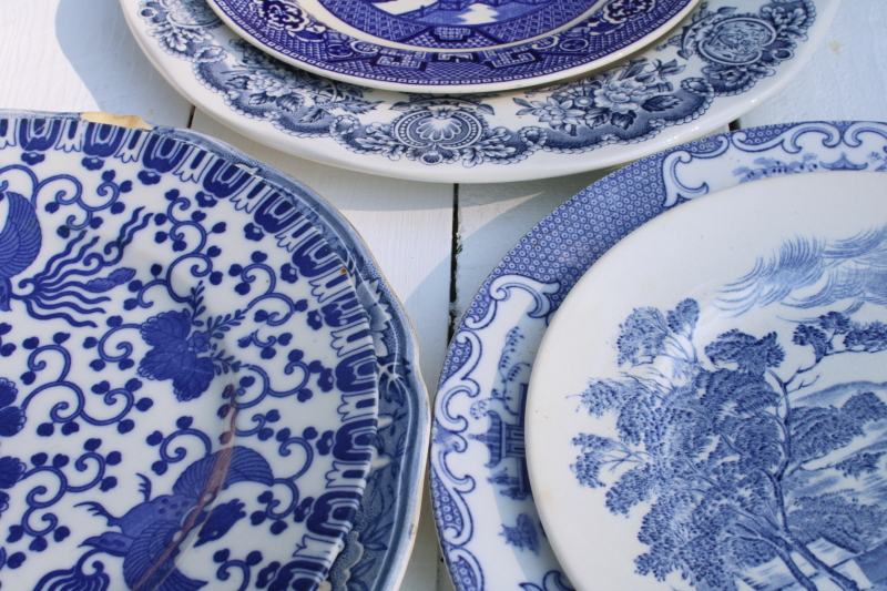 photo of antique & vintage blue & white china plates lot 18 different patterns, sizes gallery wall decor  #8