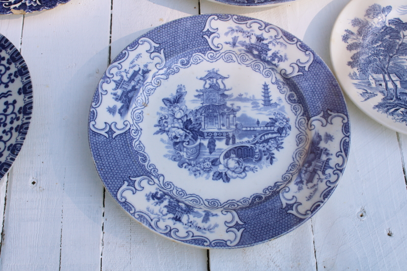 photo of antique & vintage blue & white china plates lot 18 different patterns, sizes gallery wall decor  #17