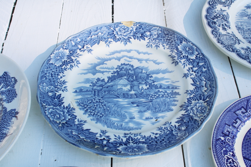 photo of antique & vintage blue & white china plates lot 18 different patterns, sizes gallery wall decor  #20
