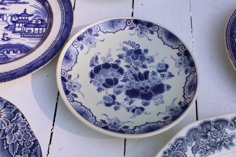 photo of antique & vintage blue & white china plates lot 18 different patterns, sizes gallery wall decor  #23