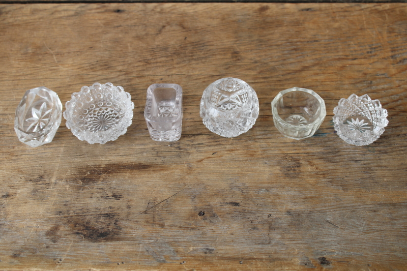 photo of antique and vintage glass salt cellars, lot of 6 different pressed glass salt dip dishes  #1