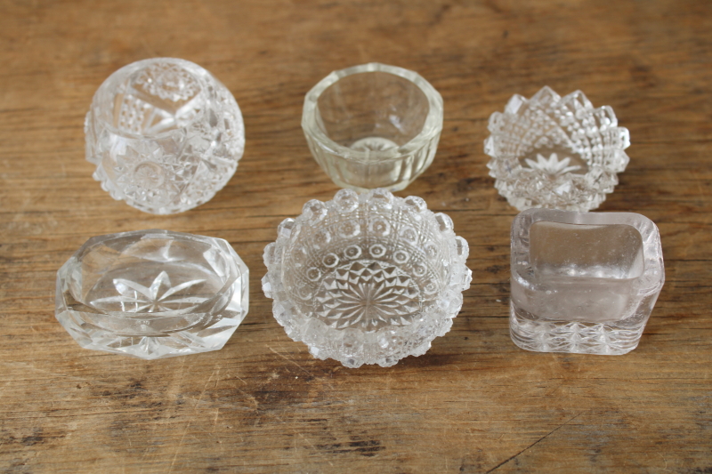 photo of antique and vintage glass salt cellars, lot of 6 different pressed glass salt dip dishes  #2