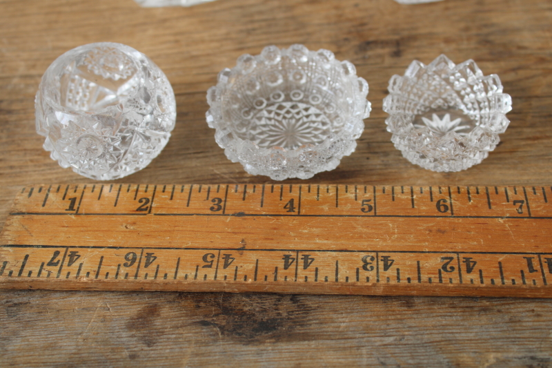 photo of antique and vintage glass salt cellars, lot of 6 different pressed glass salt dip dishes  #3