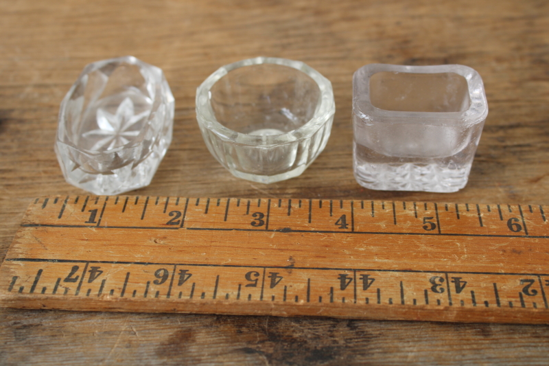 photo of antique and vintage glass salt cellars, lot of 6 different pressed glass salt dip dishes  #4