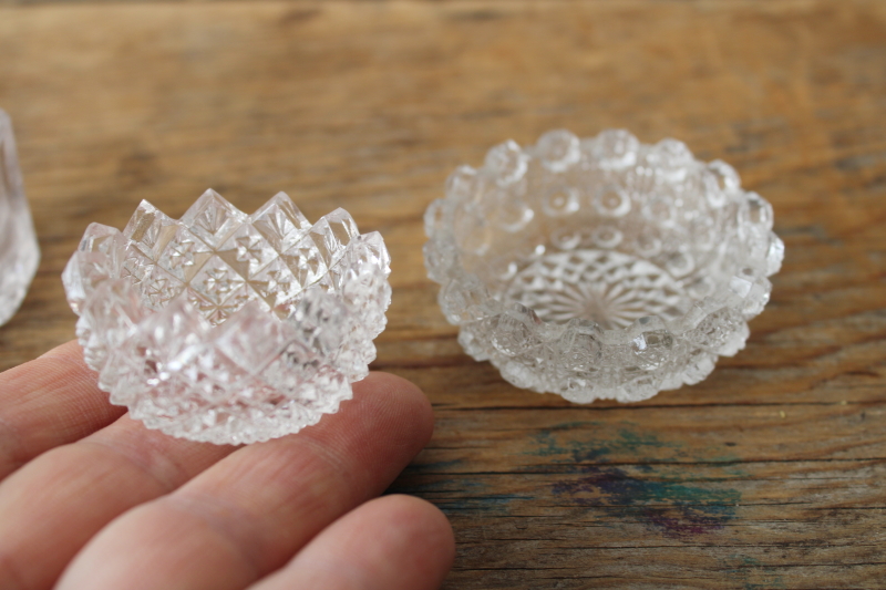photo of antique and vintage glass salt cellars, lot of 6 different pressed glass salt dip dishes  #7