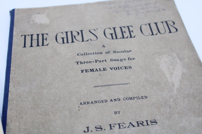 photo of antique and vintage music books, girls glee club & church choir songs old blue & white cover art  #2