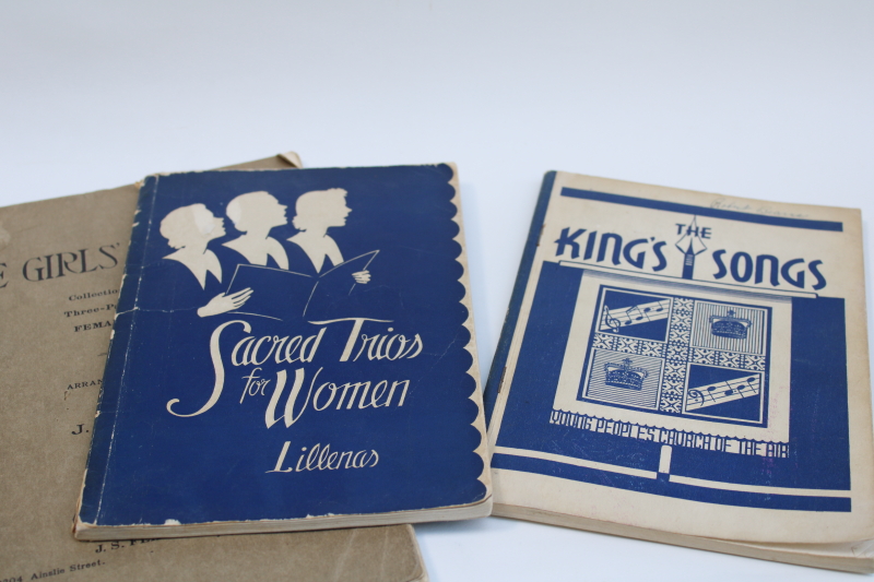 photo of antique and vintage music books, girls glee club & church choir songs old blue & white cover art  #3