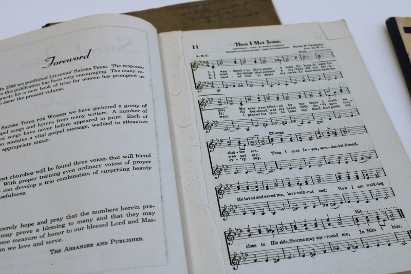 photo of antique and vintage music books, girls glee club & church choir songs old blue & white cover art  #6