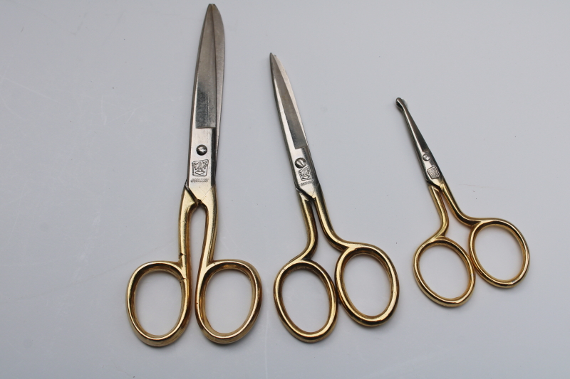 photo of antique & vintage needlework embroidery scissors lot, tiny stork scissors, set of Germany scissors  #3
