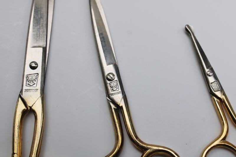 photo of antique & vintage needlework embroidery scissors lot, tiny stork scissors, set of Germany scissors  #4