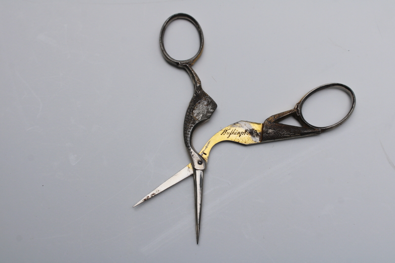photo of antique & vintage needlework embroidery scissors lot, tiny stork scissors, set of Germany scissors  #6