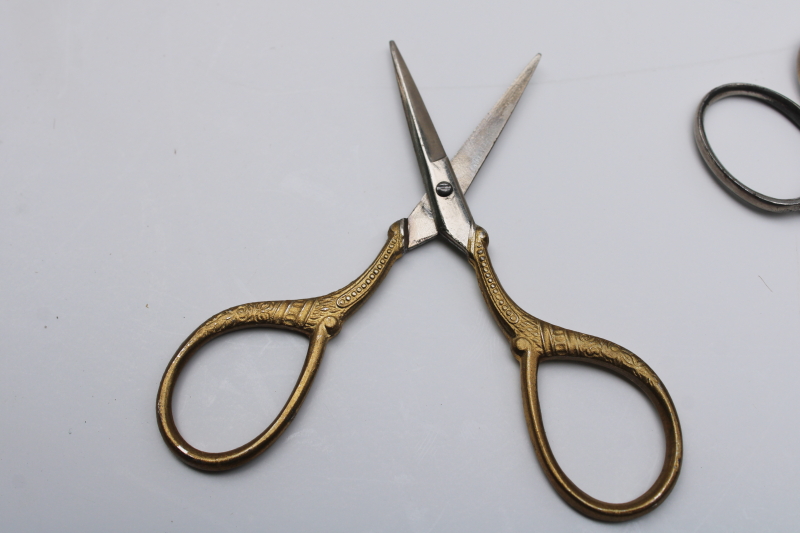 photo of antique & vintage needlework embroidery scissors lot, tiny stork scissors, set of Germany scissors  #7