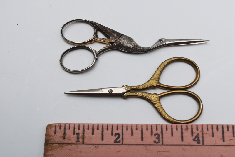 photo of antique & vintage needlework embroidery scissors lot, tiny stork scissors, set of Germany scissors  #8