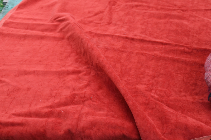 photo of antique and vintage upholstery fabric remnants lot, mohair plush, velveteen rich jewel colors emerald green & red #3