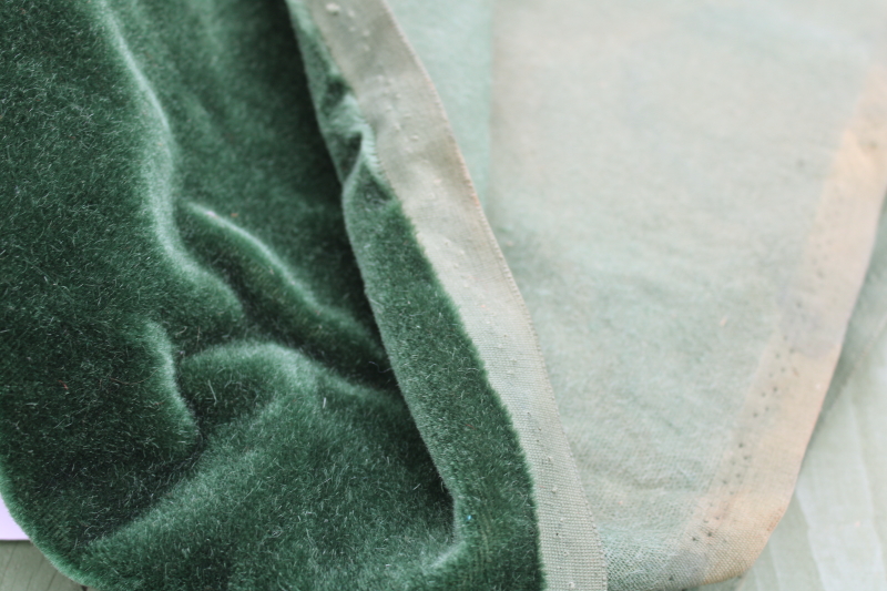 photo of antique and vintage upholstery fabric remnants lot, mohair plush, velveteen rich jewel colors emerald green & red #6