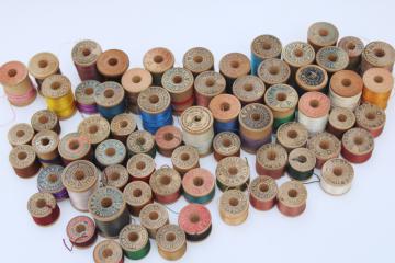 catalog photo of antique and vintage wooden spools silk buttonhole twist, silk embroidery or sewing thread lot
