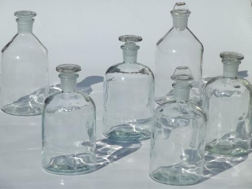 photo of antique apothecary bottles, glass stoppered pharmacy bottle collection #1