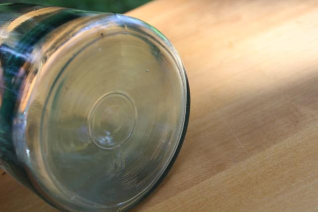 photo of antique aqua blue glass canning jar, one quart Ball Mason 3L embossed lettering #4
