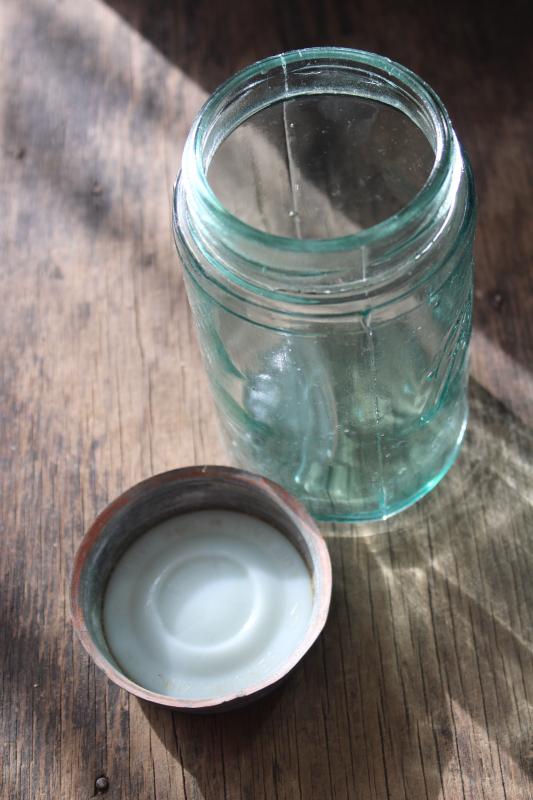photo of antique aqua blue glass pint size jar Ball Mason with 3L script lettering #6