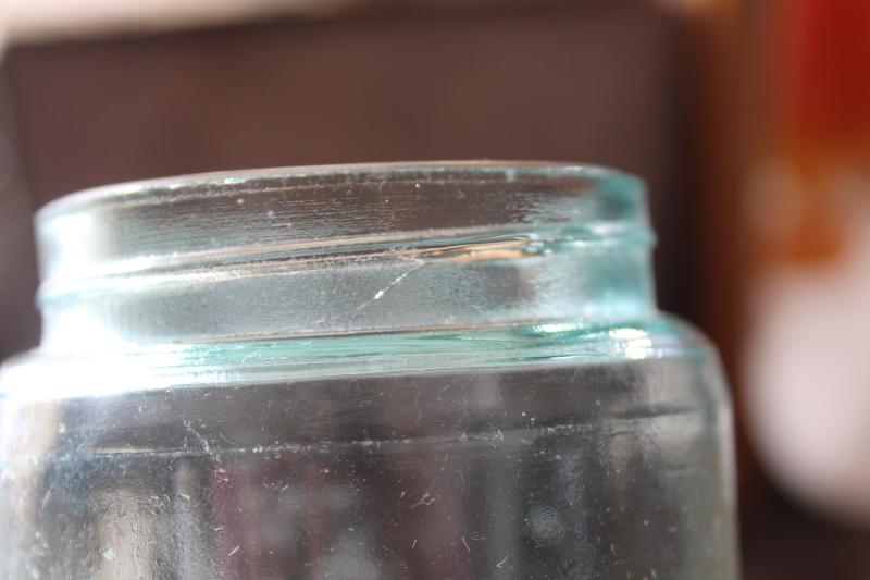 photo of antique aqua blue glass pint size jar Ball Mason with 3L script lettering #7