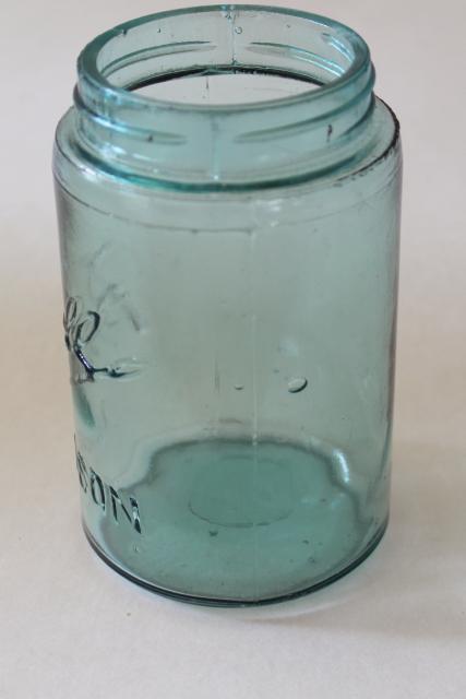 photo of antique aqua blue glass pint size jar Ball Mason with 3L script lettering #6