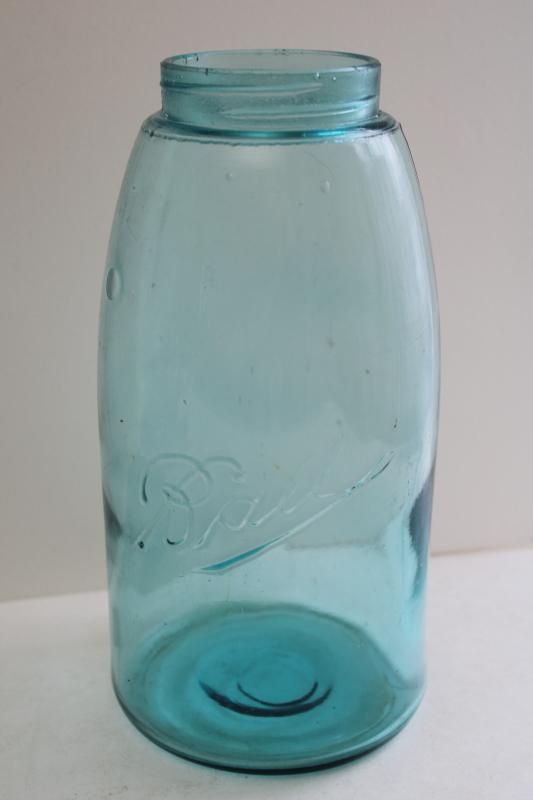 photo of antique aqua blue glass two quart size jar Ball Mason with 3L script lettering #1