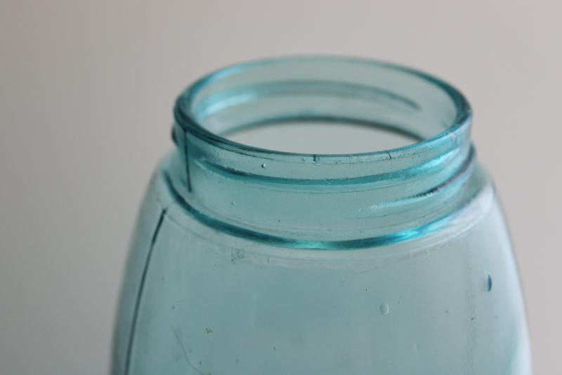 photo of antique aqua blue glass two quart size jar Ball Mason with 3L script lettering #4