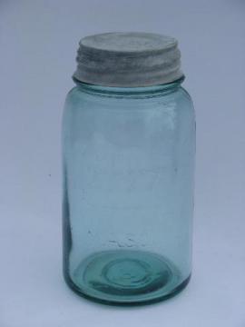 catalog photo of antique aqua blue green glass 1 qt Boyd Perfect Mason jar