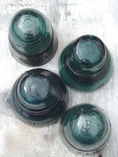 photo of antique aqua blue green glass telegraph or electrical insulators #6