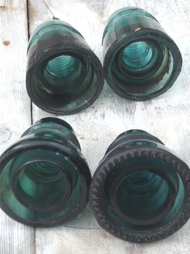 photo of antique aqua blue green glass telegraph or electrical insulators #8