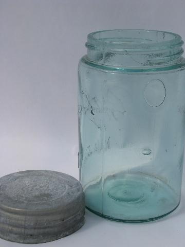 photo of antique aqua blue-green pint size Ball mason canning jar w/ zinc lid #2