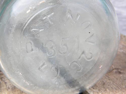 photo of antique aqua glass Mason's Patent jar w/ Masonic cross emblem, 1 qt #3