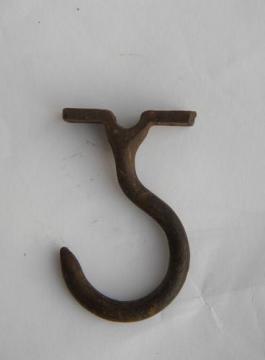 catalog photo of antique architectural iron ceiling hook, chandelier/hanging kerosene/oil lamp